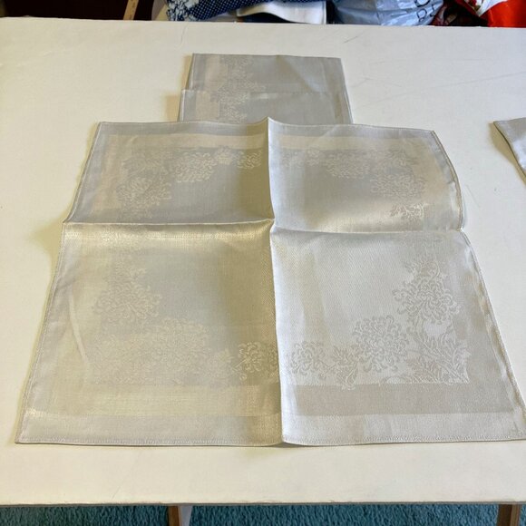 Irish linen damask vintage napkins set of four silver shade - Picture 4 of 9